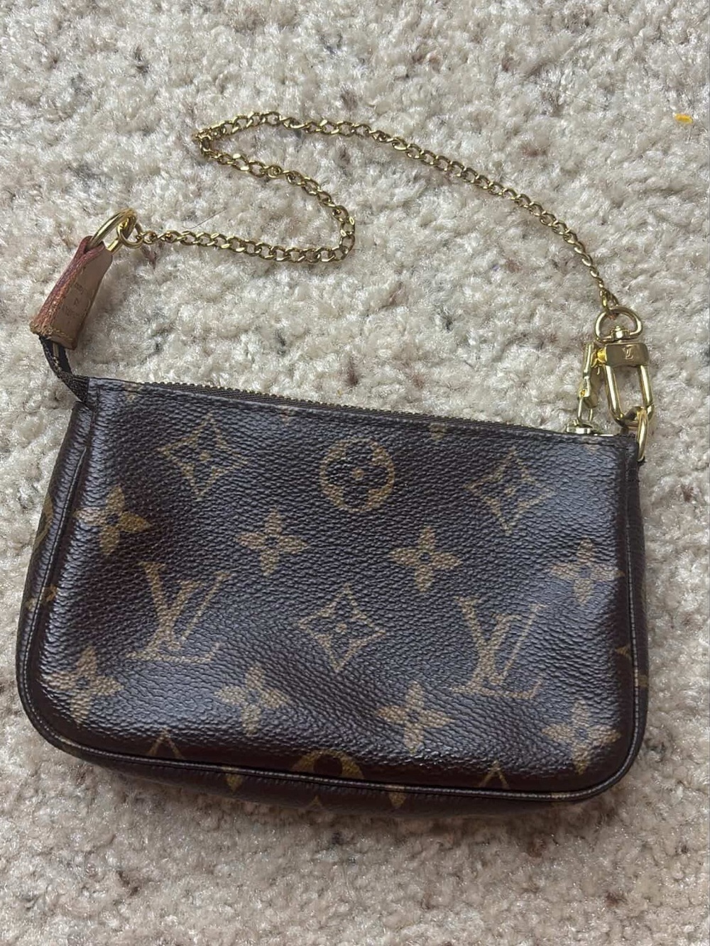 Louis Vuitton Brown Monogram Mini Pochette with Gold Chain